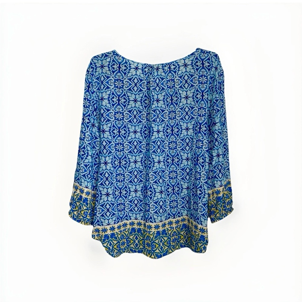 Ruby Rd Women’s Blue Yellow Metallic Blouse with Tassels Size Large - Picture 5 of 11